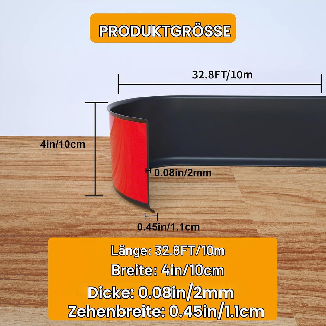 NeatiEase PVC Weichsockelleiste selbstklebend WEISS Knickleiste, 10 cm x 10 Meter(Schwarz) 10cm x 10