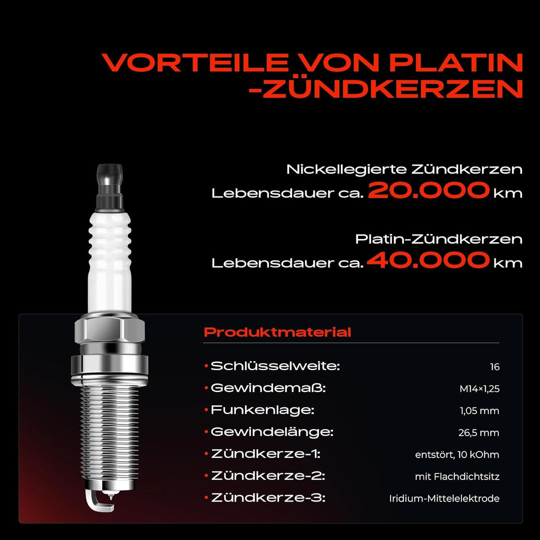 Frankberg 4x Zündspule Zündkerzen Satz Benzin 3-Polig Schwarz Kompatibel mit Primera P12 WP12 2.0L 2
