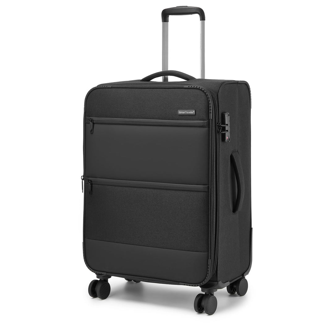 British Traveller Erweiterbarer Mittelgross Koffer, 68L Stoff Reisekoffer mit Volumenerweiterung, 4