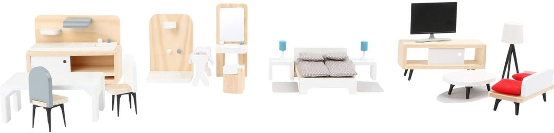 Small Foot Puppenhausmöbel Komplett-Set aus Holz, Wohnzimmer, Küche, Schlafzimmer und Badezimmer, ab