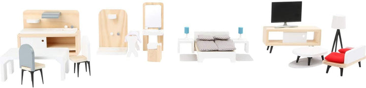 Small Foot Puppenhausmöbel Komplett-Set aus Holz, Wohnzimmer, Küche, Schlafzimmer und Badezimmer, ab