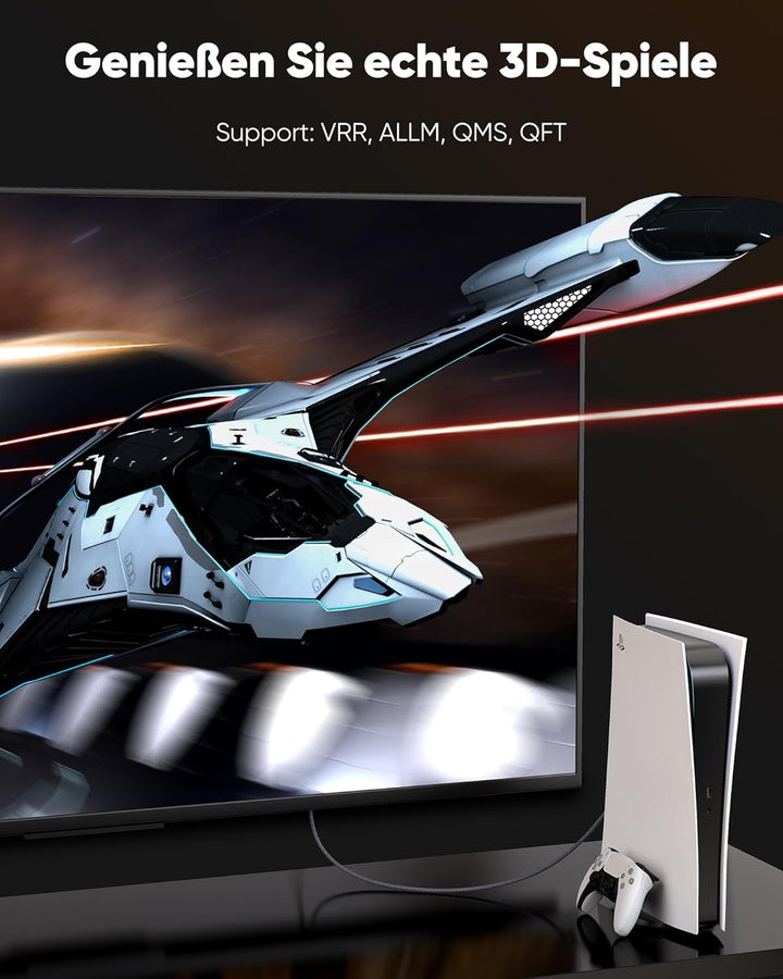 Highwings HDMI Kabel 5Meter 8K 2 Stück, HDMI 2.1 Kabel 48Gbps Ultra Highspeed 8K@60Hz 4K@120Hz 7680P