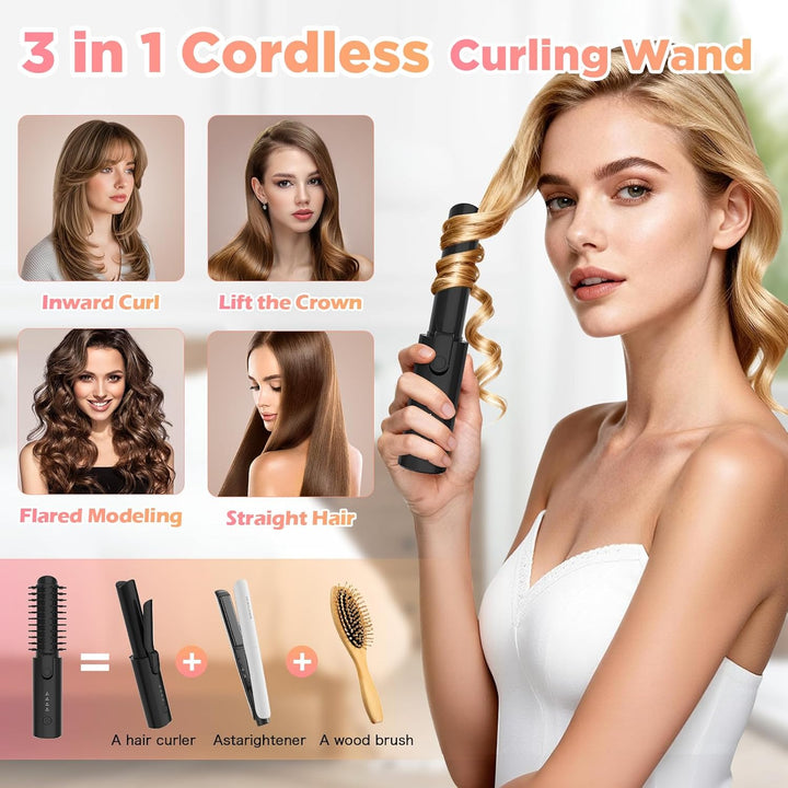Schnurloser Lockenstab 32mm, Curling Iron mit 4 Temperaturen Tragbare Reise, 7000 mAh USB-aufladbare