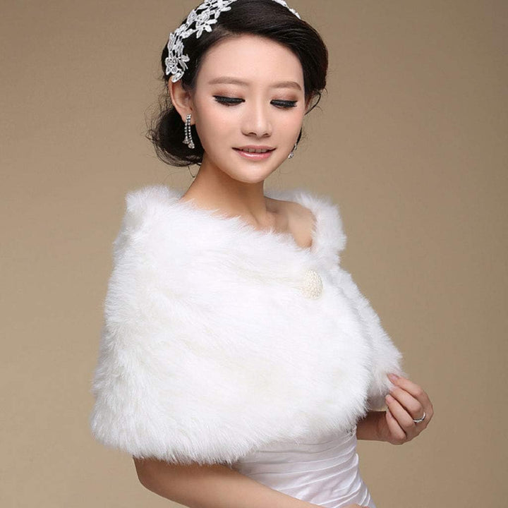Womens White Kunstpelz Braut Wrap Stola Schal Cape Hochzeit Künstliche Perle Ball Verschönerung Wint