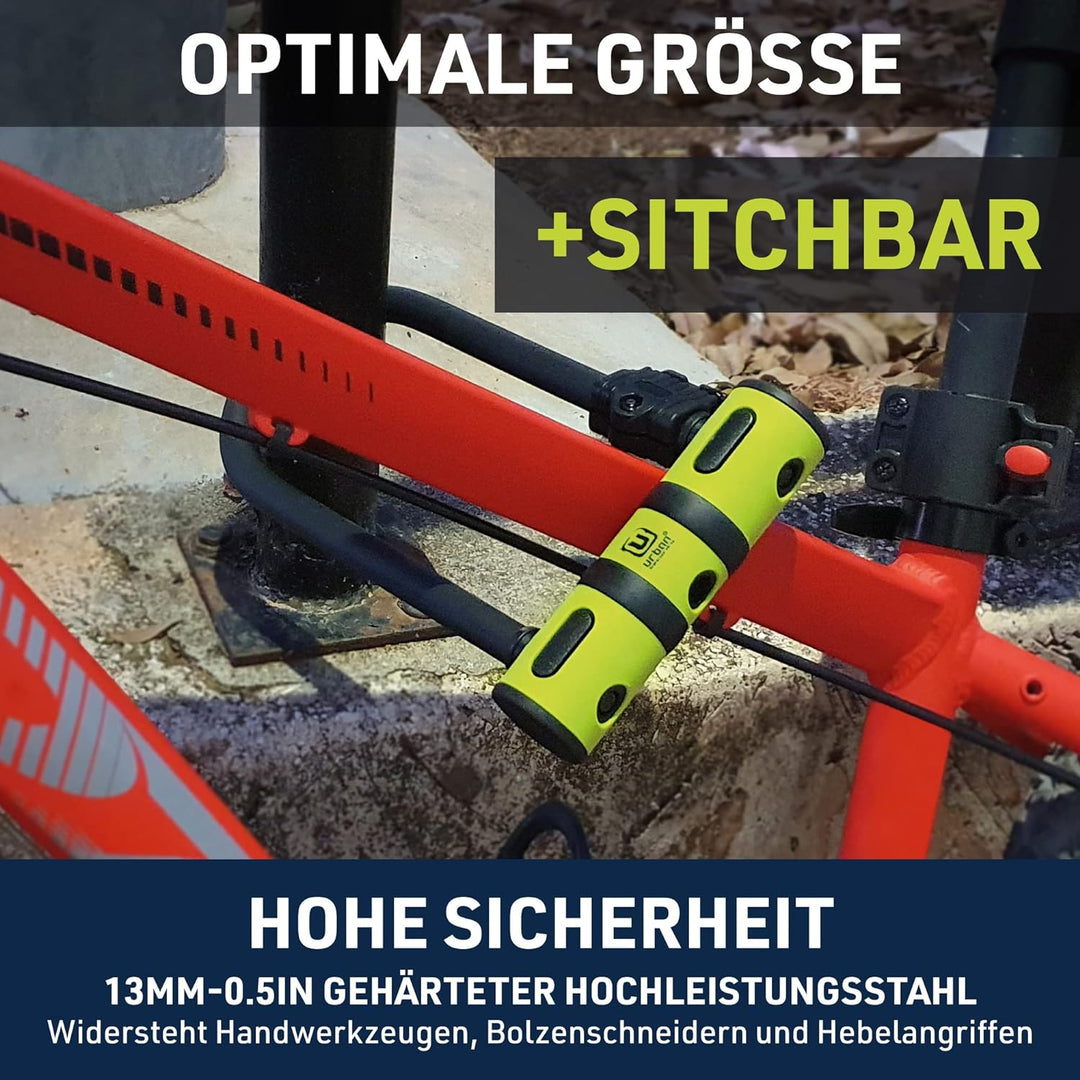 urban UR80150B Fahrradschloss Bügelschloss 80x190 Gehärtet, Hohe Sicherheit mit flexiblem Stahlkabel