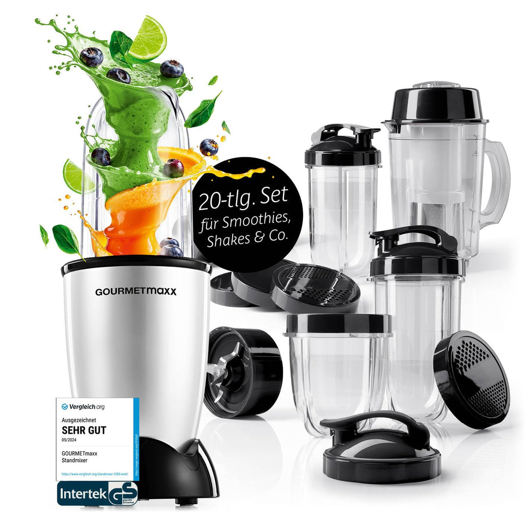 GOURMETmaxx Mr. Magic Power Pro Mixer 400 Watt | Smoothie Maker mit to go Deckel | Standmixer mit Mi