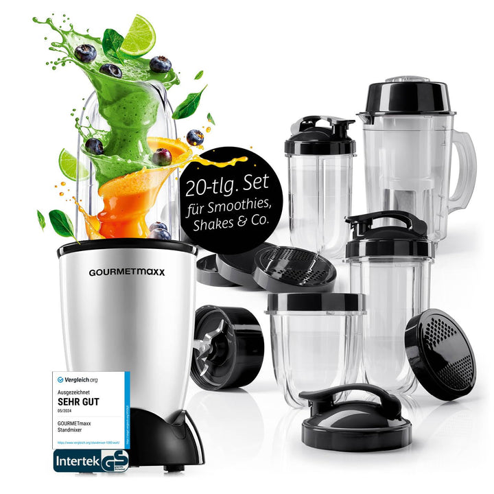 GOURMETmaxx Mr. Magic Power Pro Mixer 400 Watt | Smoothie Maker mit to go Deckel | Standmixer mit Mi