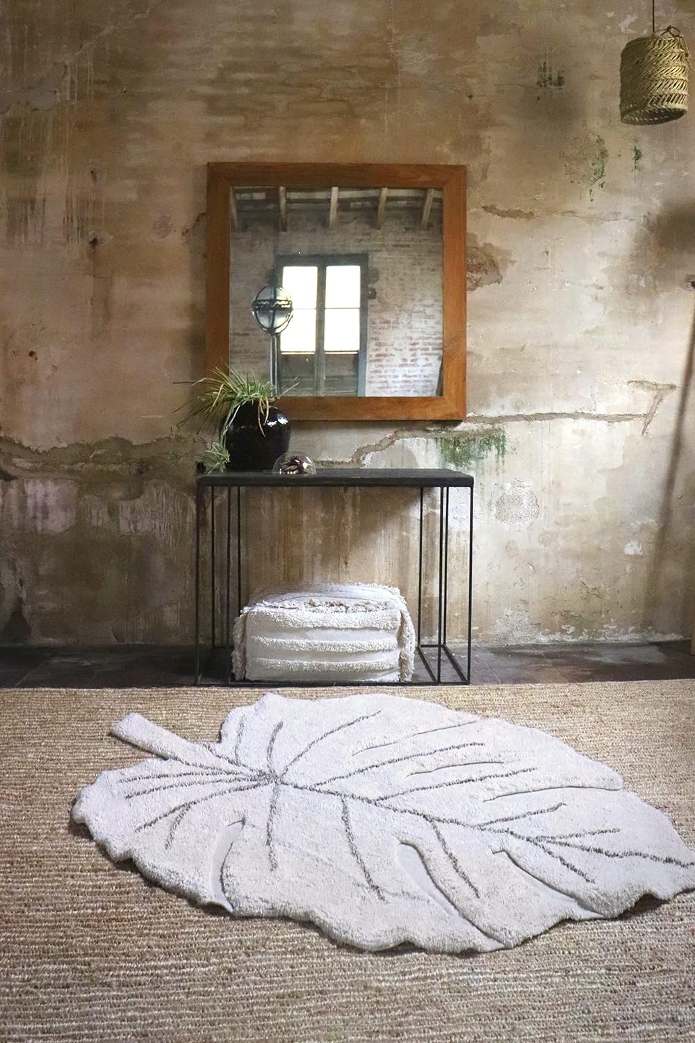 Lorena Canals Maschinenwaschbarer Teppich Monstera Natural 100% natürliche Baumwolle Base: recycelte