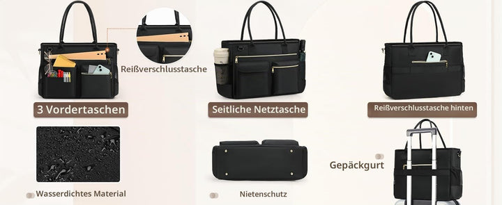 Lehrer Tasche Damen Handtasche 15,6 Zoll Laptop Tasche Arbeitstasche schwarze Krankenschwester Handt