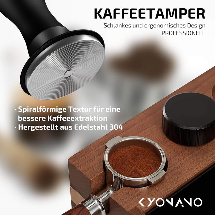 KYONANO Kaffee Tamper 58,5mm - Espresso Tamper mit 30lbs Anpressdruck kalibiriert - Aluminiumgriff &