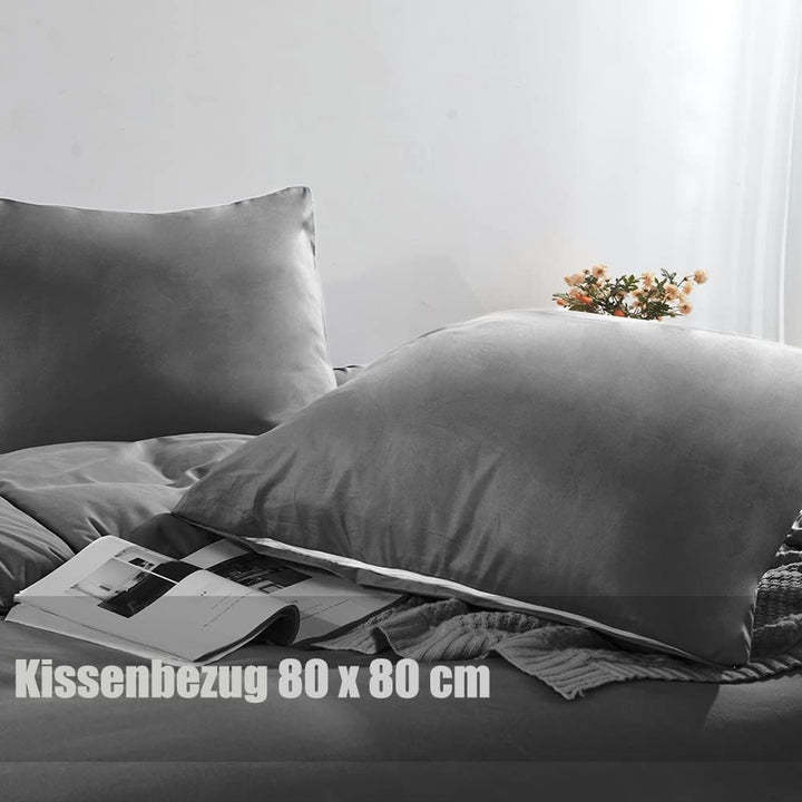 Soifox bettwäsche Anthrazit 135x200 - bettwäsche-Sets aus Mikrofaser bügelfrei & knitterfrei mit Rei