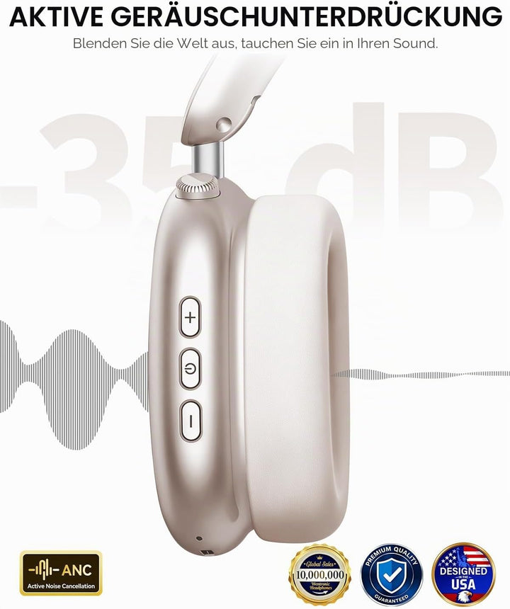 Wentronic Y02 Aktive Noise Cancelling Kopfhörer,60 Std.5 EQ-Musikmodi,Hi-Res-Audio,Tiefe Bässe,faltb