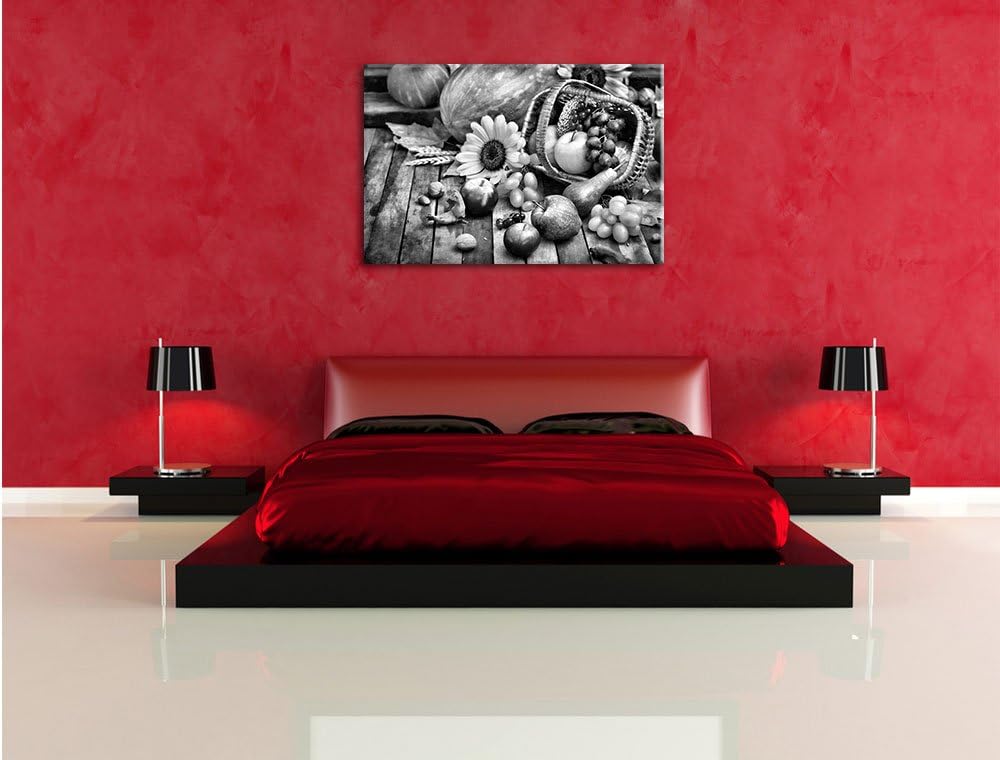 Pixxprint Monocrome, Herbstlicher Obstkorb, Format: 100x70 auf Leinwand, 100x70