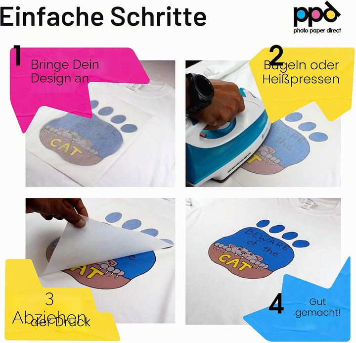 PPD 70xA4 Inkjet Premium Transferpapier Hell/Dunkel, für Bügeleisen und Transferpresse PPD-5-70