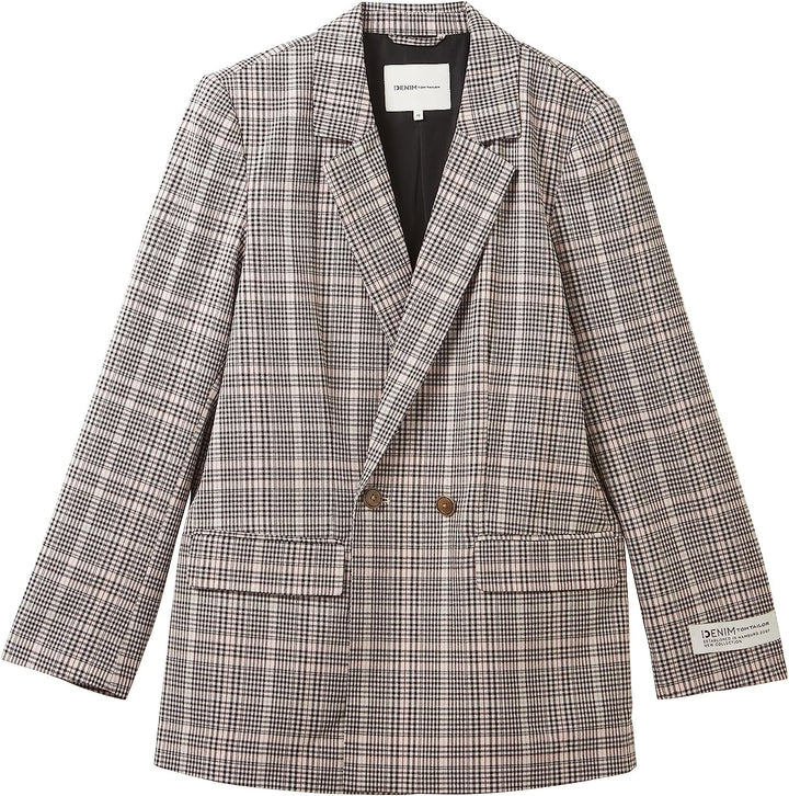 TOM TAILOR Denim Damen Loose Fit Blazer mit Karomuster XS 32456-rose Grey Check, XS 32456-rose Grey