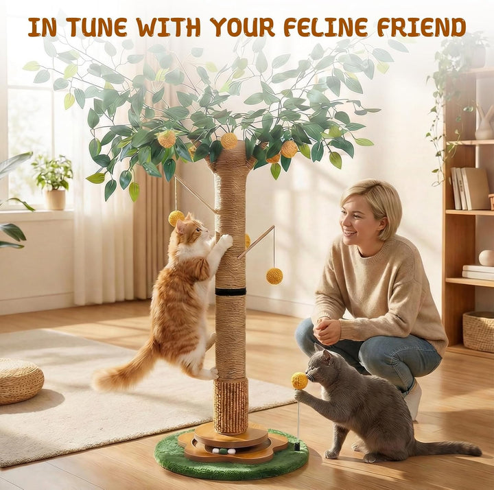Kratzbaum für Katzen Kratzstamm mit Premium-Sisalseil Kratzsäul interaktiven baumelnden Bällen Spiel
