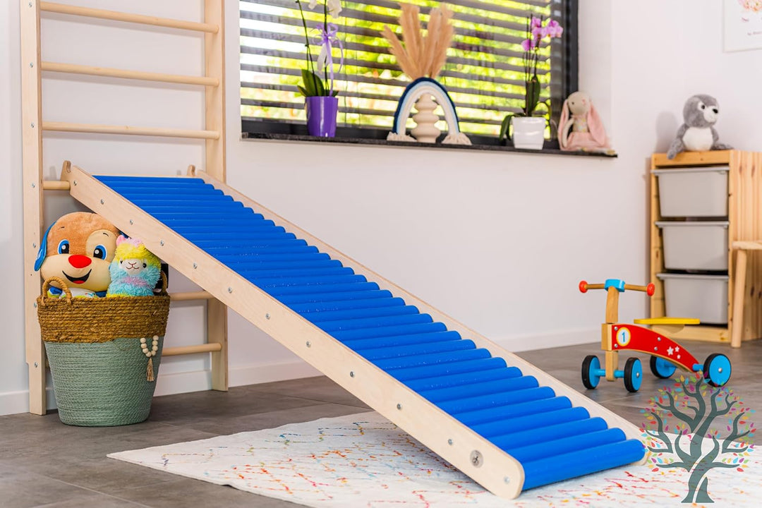 WoodsCraft - 2in1 Set: Indoor Rutsche mit Kletterdreieck | Kinderrutsche - Rollenrutsche: viele Sinn
