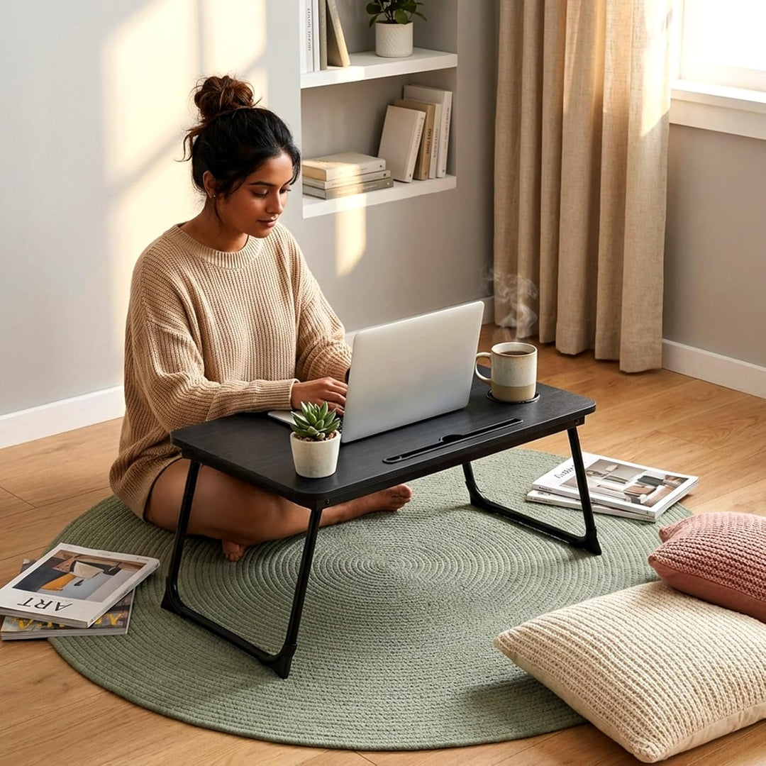 Faltbarer Laptoptisch, höhenverstellbarer Laptop-Tisch mit Getränkehalter & Lesepult, tragbarer Bett