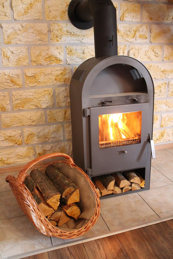 grosser Kaminholzkorb aus Weide mit Jute Kaminholztasche Feuerholzkorb Weidenkorb Kaminkorb Holzkorb