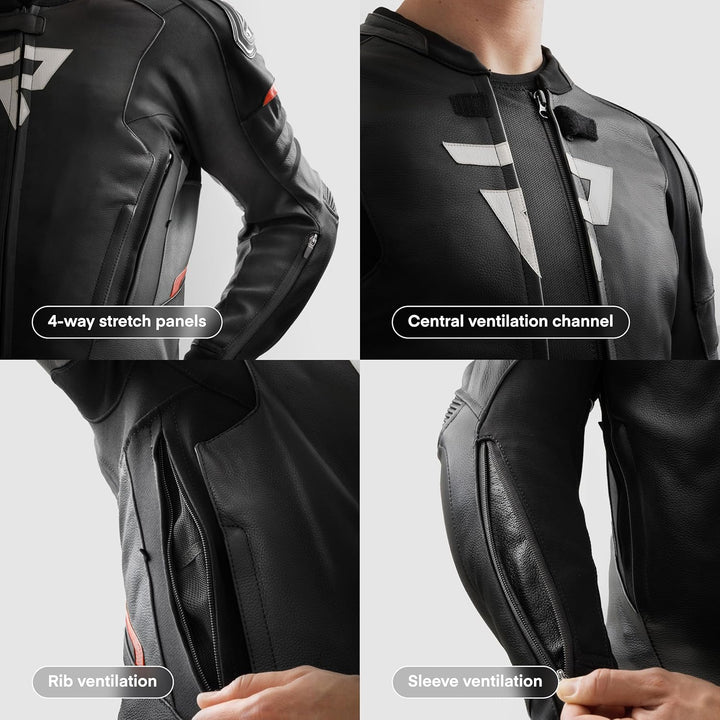 REBELHORN Veloce Motorradjacke Herren | Leder | Ellbogen und Schulterprotektoren Stufe 2 | Schulters