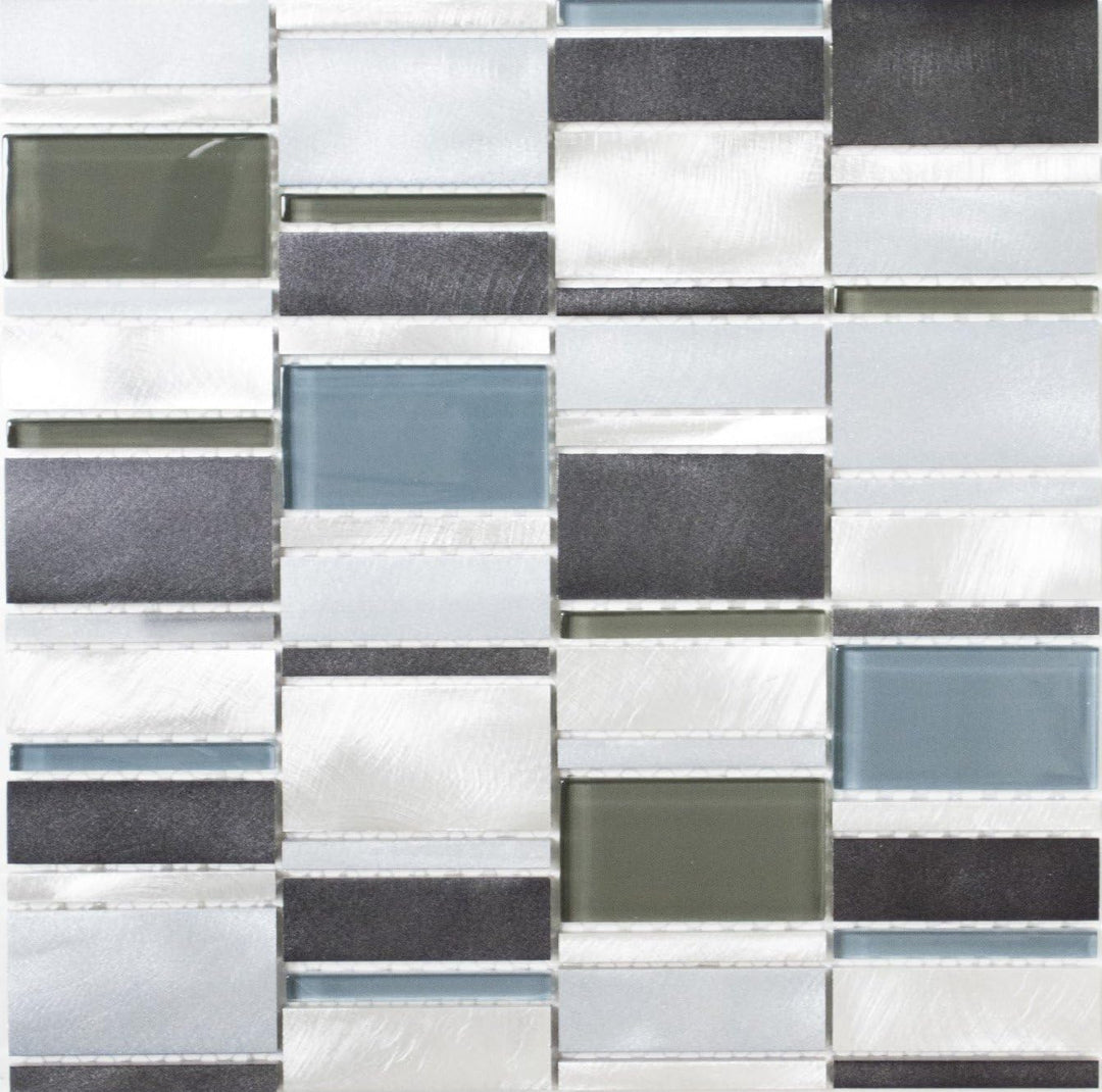 Mosaik Kombination Alu/Crystal mix blau Aluminium Metall Mix Fliesenspiegel, Mosaikstein Format: 8x7