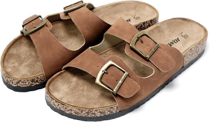 JOMIX Sommer Pantoletten Herren Kunstleder Sandalen Weiche Cork Fussbett Latschen Flache Strandschuh