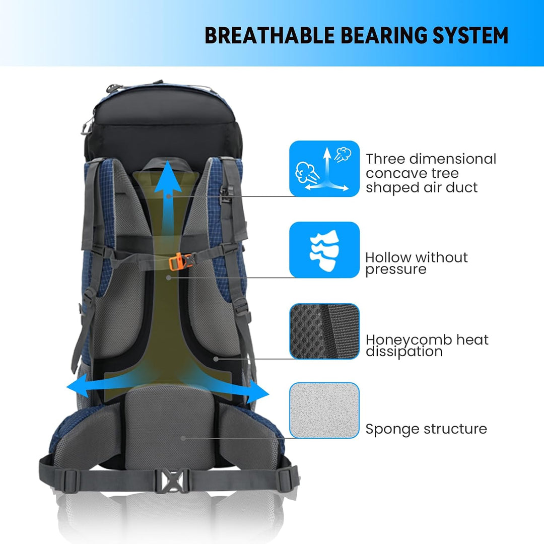 Bseash 80L Wasserdichter Wanderrucksack mit Regenschutz, leichter Outdoor-Sport, Reisen, Tagesrucksa