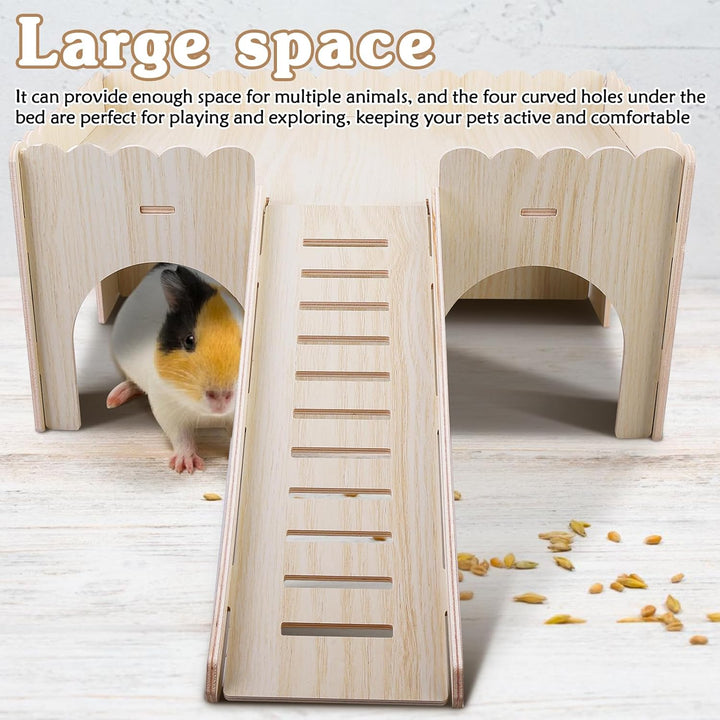 WIYETY Holz Meerschweinchen Bett, Gross Meerschweinchen Haus mit Rampe & Eingänge, Meerschweinchen Z