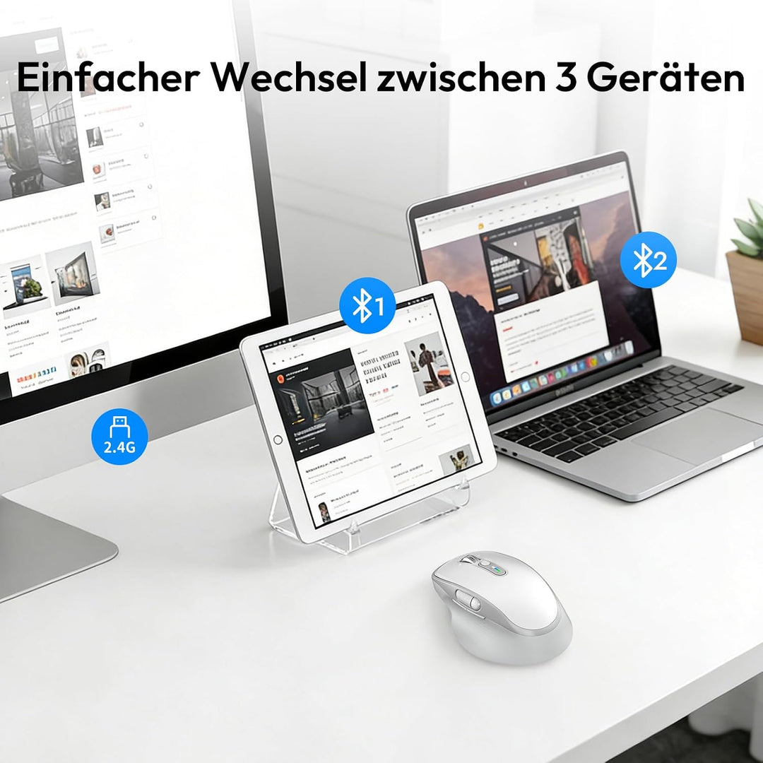 Bluetooth Kabellose Maus mit Daumenrad, Wiederaufladbare Dual(Bluetooth 5.0 &amp; 2,4 GHz), Geräuscharme