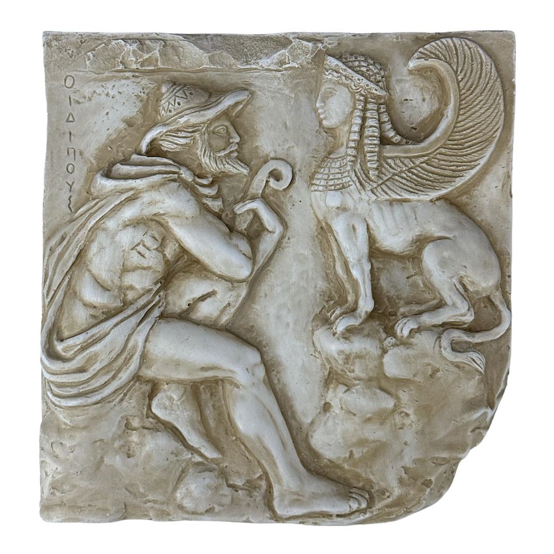 Oedipus and Sphinx Plakette Relief Wanddeko Skulptur Steinguss Griechische Mythologie