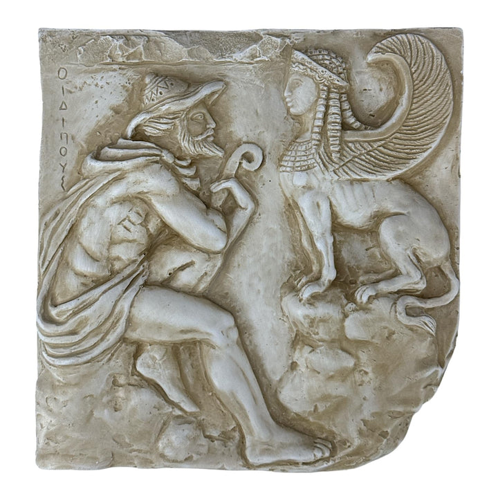 Oedipus and Sphinx Plakette Relief Wanddeko Skulptur Steinguss Griechische Mythologie