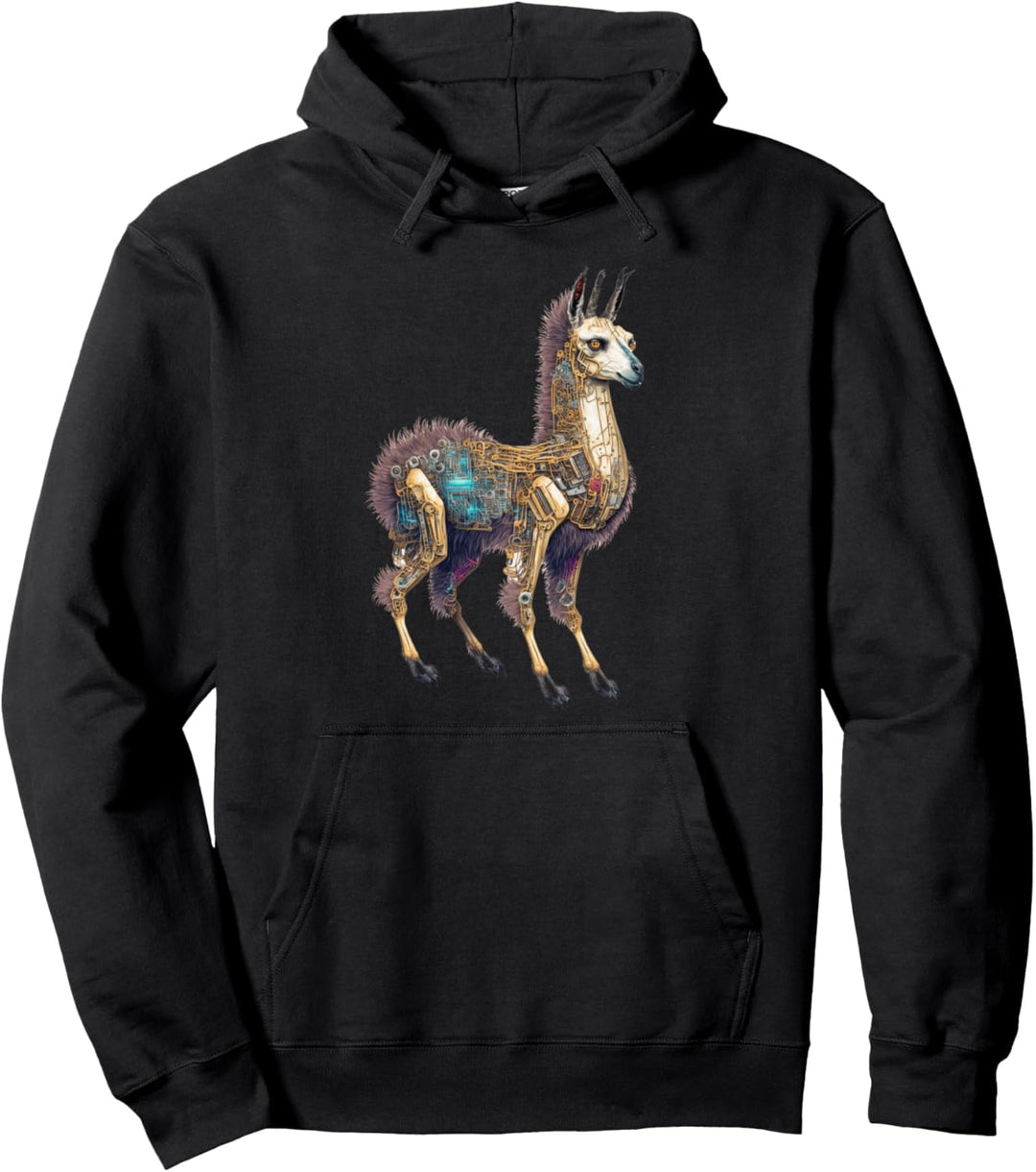 Llama Alpaca Cyborg Zukunft Synthwave Vaporwave Retro Robo Pullover Hoodie