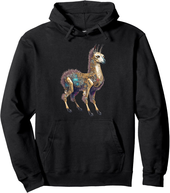 Llama Alpaca Cyborg Zukunft Synthwave Vaporwave Retro Robo Pullover Hoodie