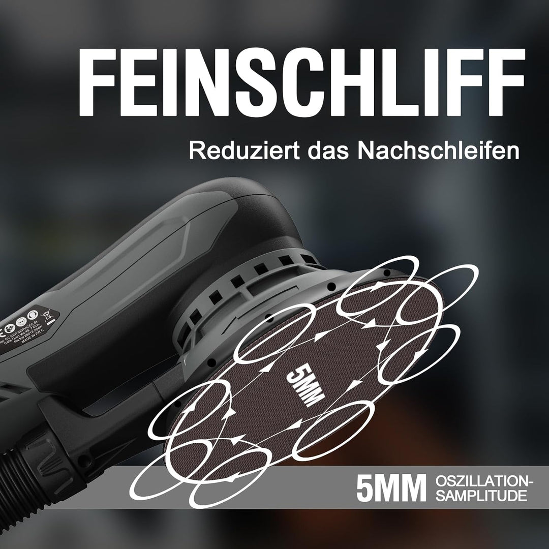Exzenterschleifer 150 mm, Bürstenloser Exzenterschleifer mit 5,0 mm Exzenterhub, 350W Schleifmaschin