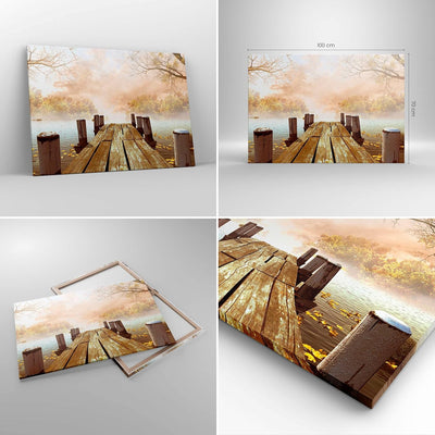 Bilder auf Leinwand 100x70cm Leinwandbild Illustration herbst landschaft bäume Gross Wanddeko Bild S