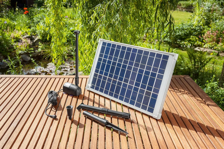 Solar Teichpumpe 20 Watt Solarmodul 1350 l/h Fördermenge 1,9 m Förderhöhe Komplettset für Gartenteic
