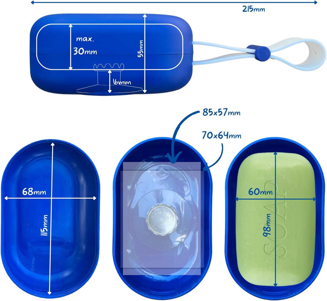 SAVONT Traveler patentierte Seifendose inkl. Jumbo Seifenhalter mit Magnet, Blau Blau mit Seifenhalt