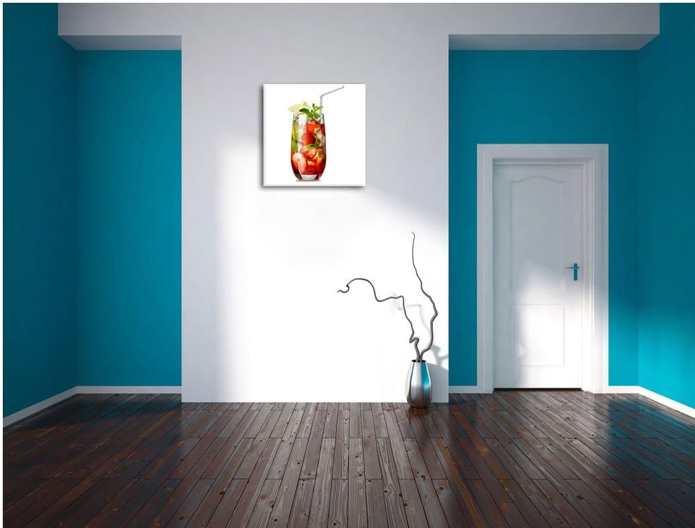 Pixxprint Leckerer Erdbeercocktail mit Zitrone und Minze, Format: 70x70 auf Leinwand, 70x70
