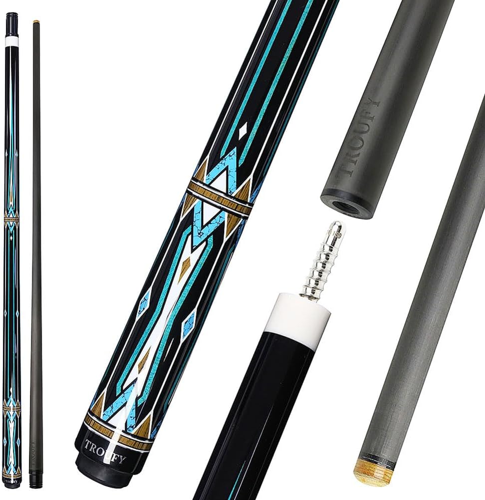 Carbon Fiber Pool Cue 12.5mm Tip 3/8x8 Joint Billiard Stick with Extension,Professional Cue Stick wi
