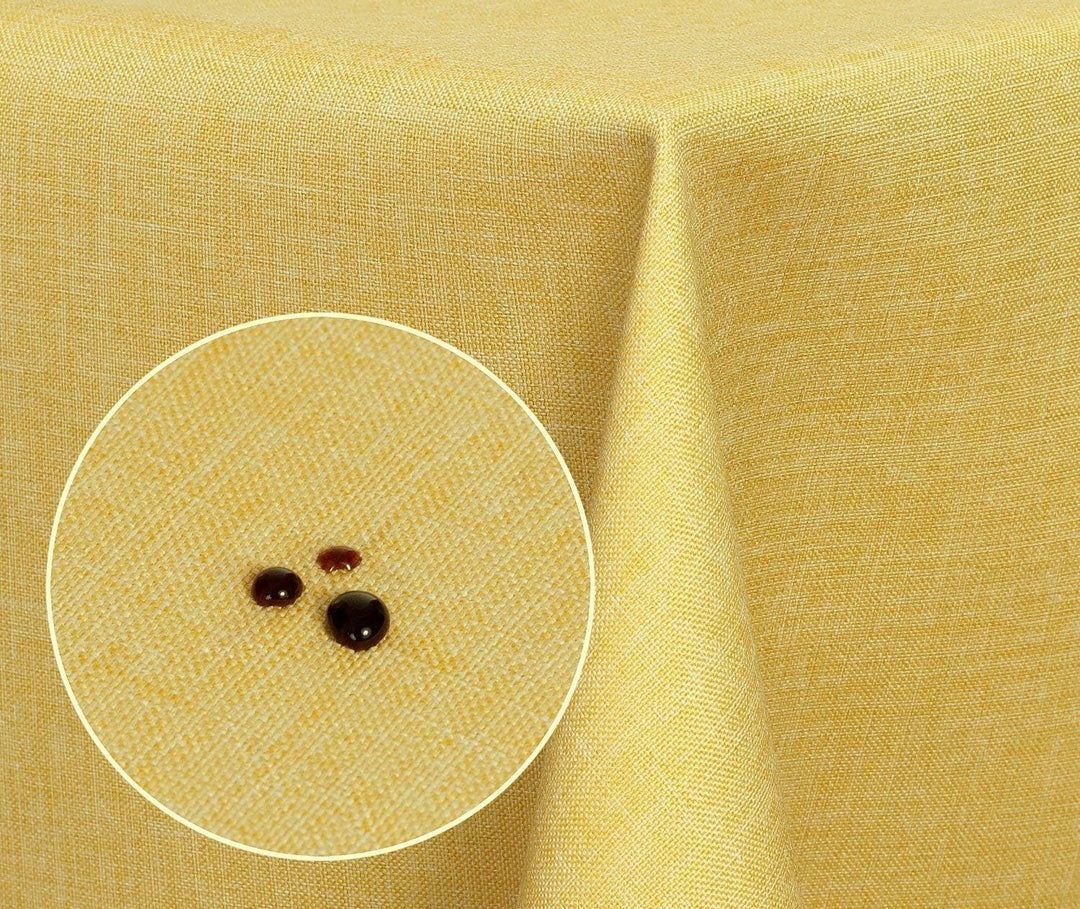 Textil Tischdecke - Leinen Optik - wasserabweisend oval (gelb, oval 130x220) Gelb oval 130x220, Gelb