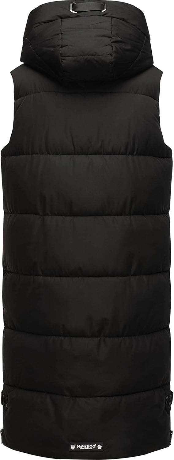 Navahoo Damen ärmellose lange Outdoorweste warme Winterjacke Schnuffelchen XS-3XL S Schwarz, S Schwa