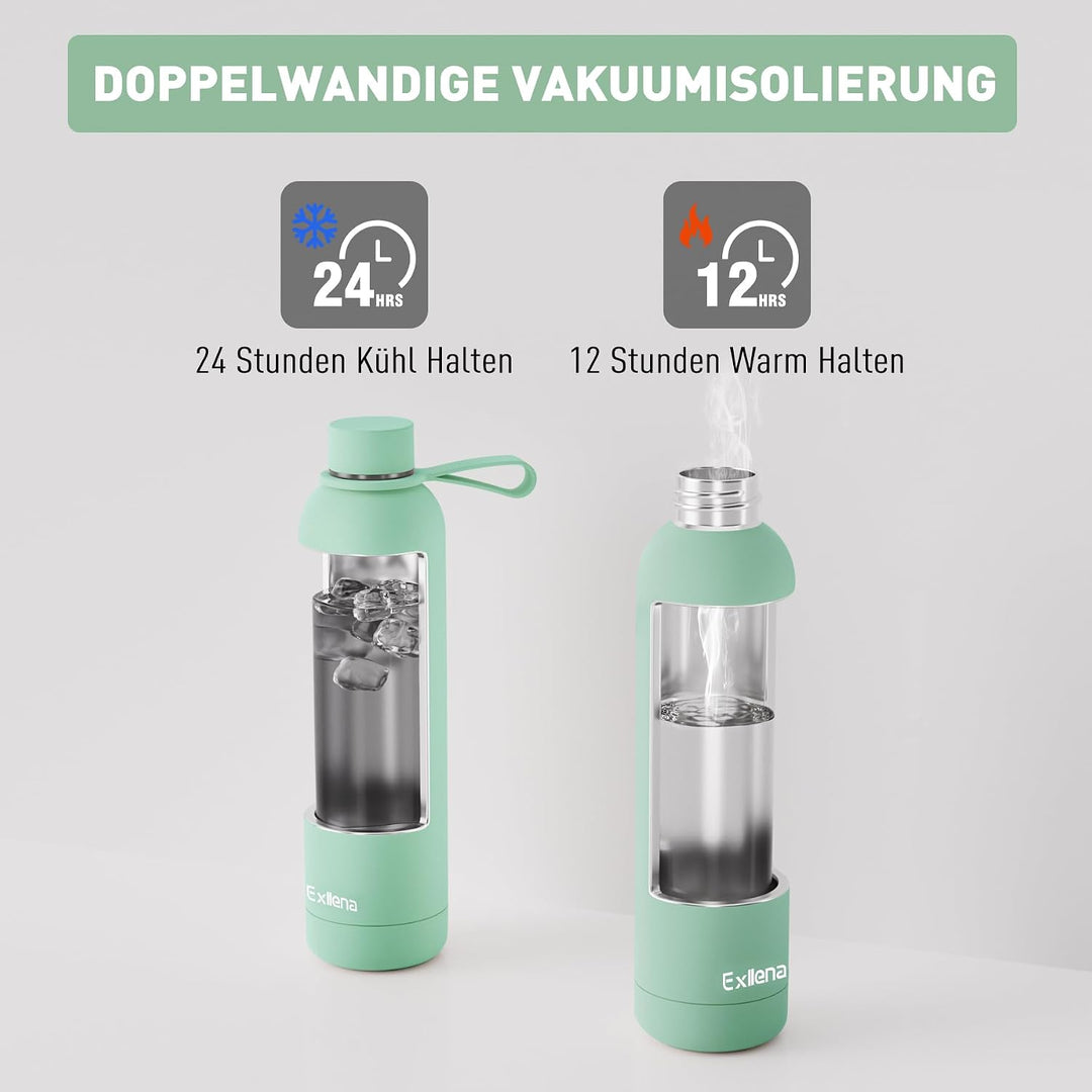 Exllena Trinkflasche Edelstahl 1l – Hochwertige Thermosflasche Mit Silikongriff für Sport, Büro und