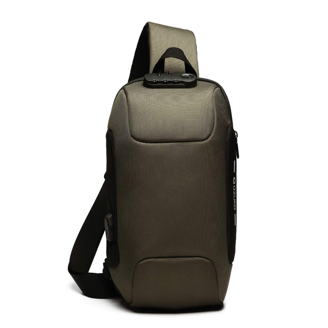 FANDARE Neu Herren Schultertasche Brusttasche mit Passwortschloss, USB, Reflektierende Streifen Umhä
