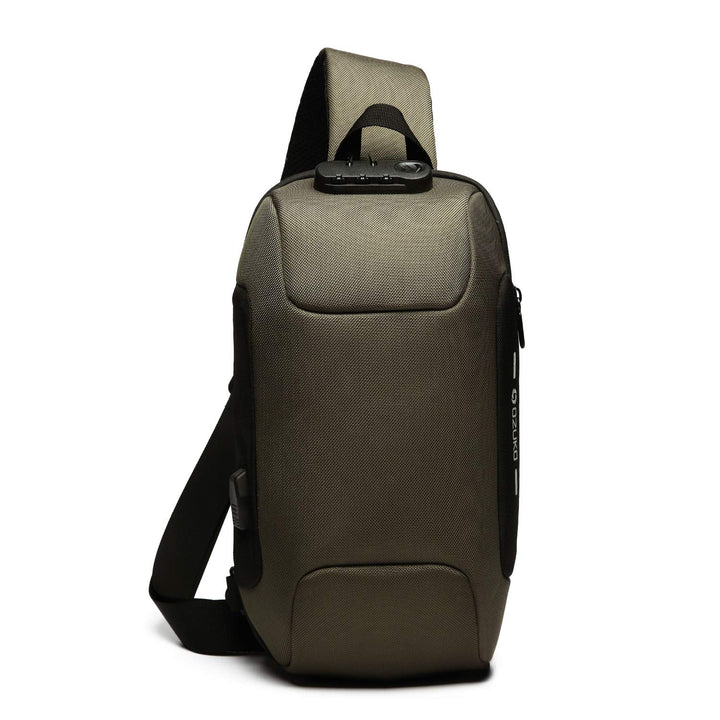FANDARE Neu Herren Schultertasche Brusttasche mit Passwortschloss, USB, Reflektierende Streifen Umhä
