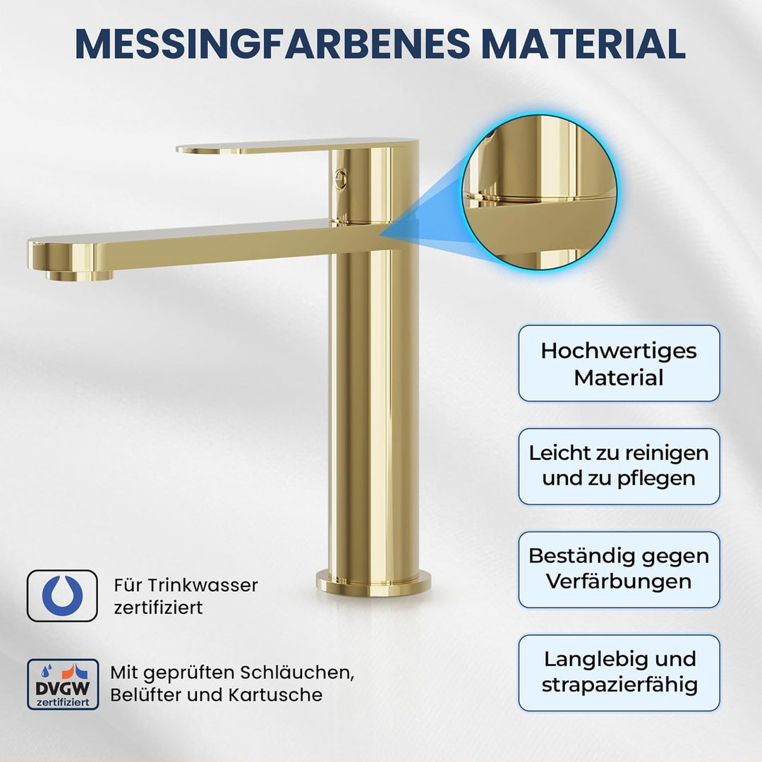 Tarnby Wasserhahn Bad – Waschtischarmatur 17,3 cm, Waschbeckenarmatur Messing Glänzend, Anti-Fingerp