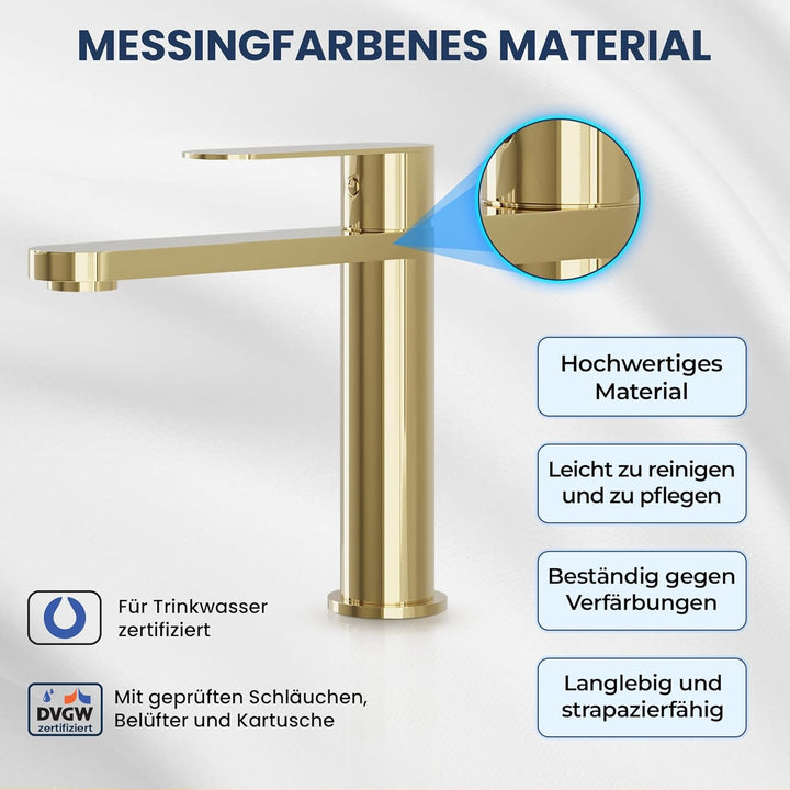 Tarnby Wasserhahn Bad – Waschtischarmatur 17,3 cm, Waschbeckenarmatur Messing Glänzend, Anti-Fingerp