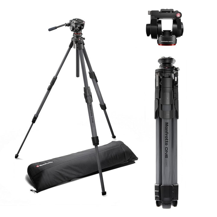 Manfrotto 500X Fluid Videokopf mit ONE Hybrid Carbon Stativ – Foto & Video Stativ Kit, 5kg Traglast,