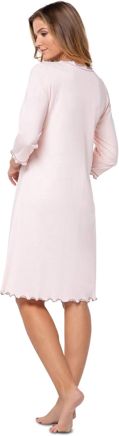 e.Femme® Damen Nachthemd 275 mit 3/4 Ärmeln, aus 50% Baumwolle und 50% Modal Lachs 36, Lachs 36