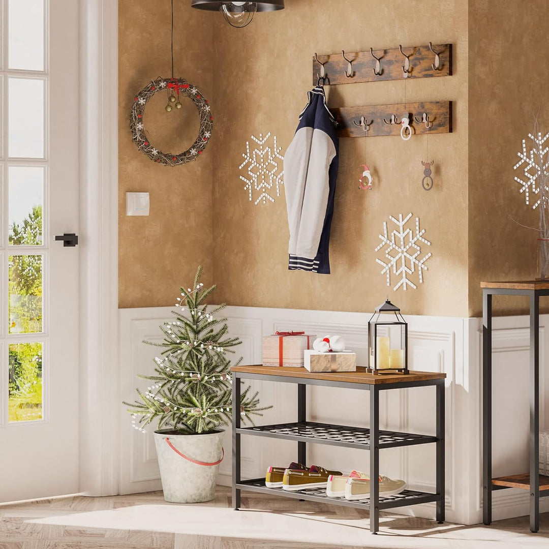 HOOBRO Garderobe Schuhregal Set, Schuhbank mit Sitzfläche, Garderobenständer, Wandgarderobe mit 9 Ha