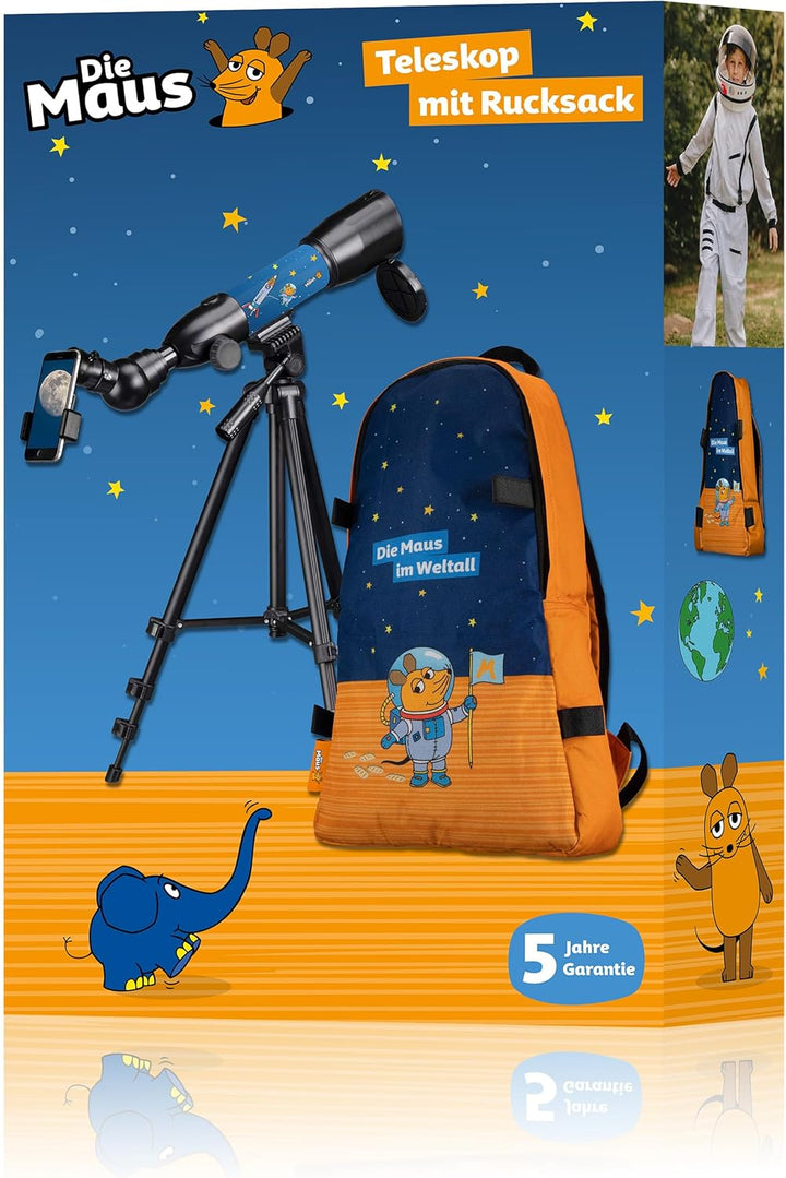 DieMaus Linsenteleskop 50/350 mit Rucksack - Ideal für Kinder, Entdecker-Teleskop, Astronomie Starte